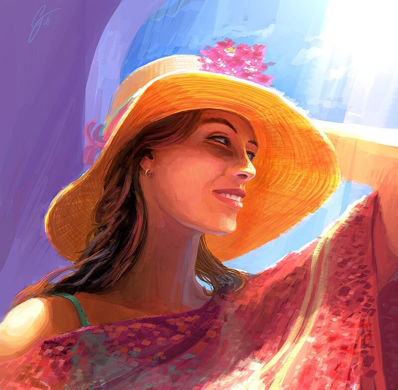 woman in sun hat smiling