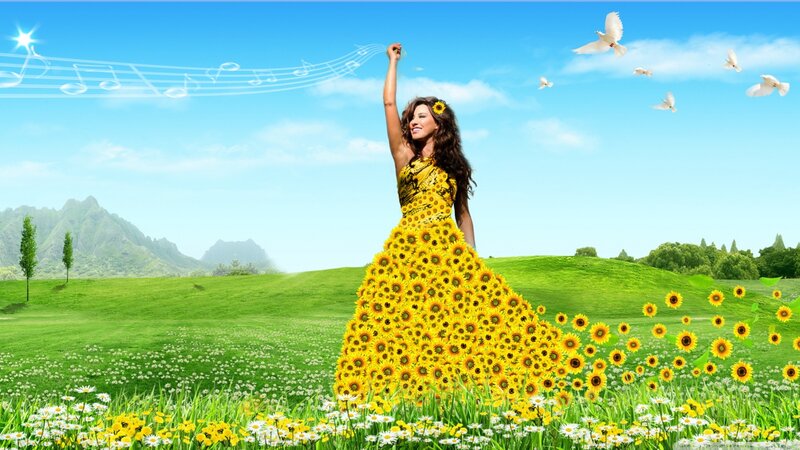 Woman in Sunflower Dress