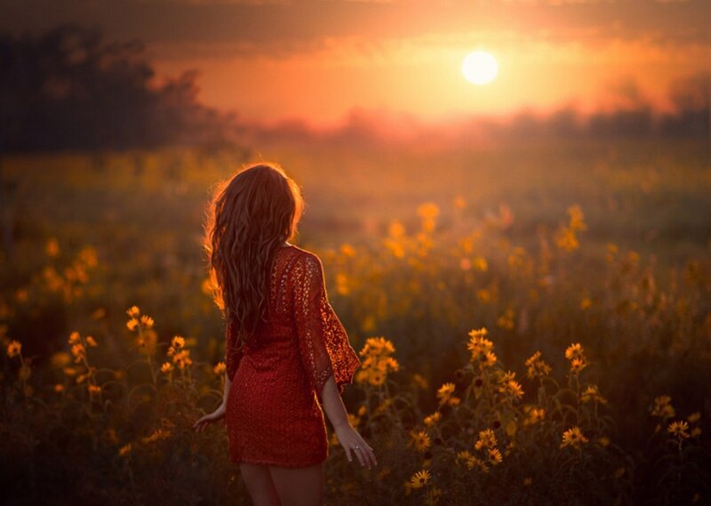 Woman in Sunflower Field — Orange