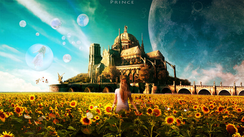 Woman in Sunflower Field — Yellow, Dreamy, Afternoon