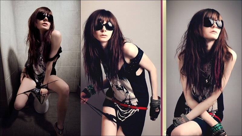 woman in sunglasses and black outfit