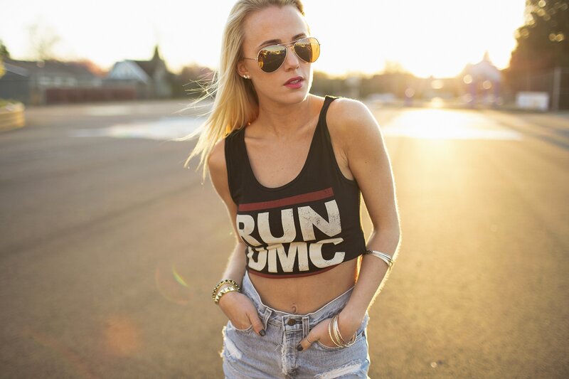 woman in sunglasses at sunset