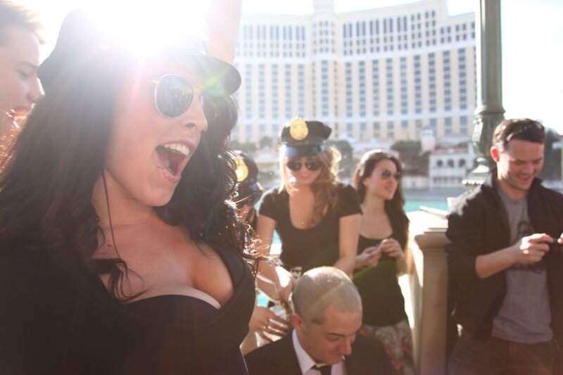 woman in sunglasses laughing