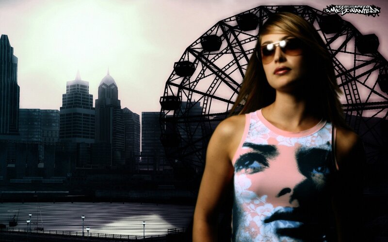 woman in sunglasses with ferris wheel