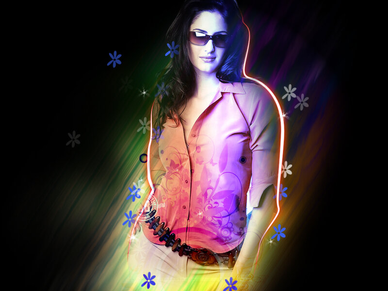 woman in sunglasses with neon lights