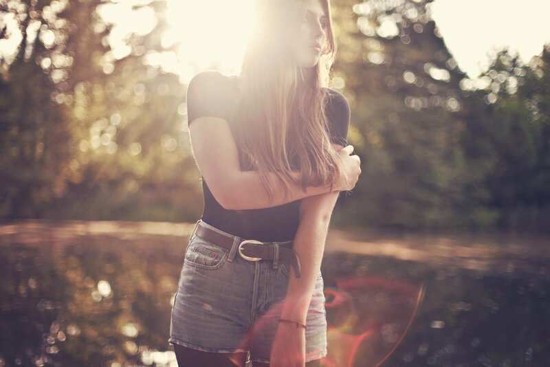 woman in sunlit park
