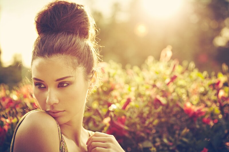 woman in sunset garden
