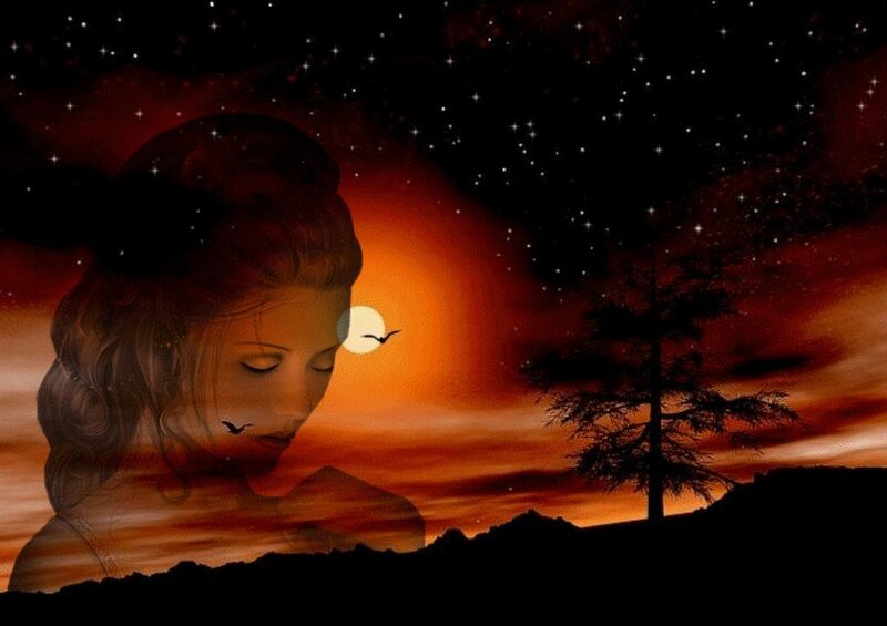 Woman in Sunset Landscape — Orange
