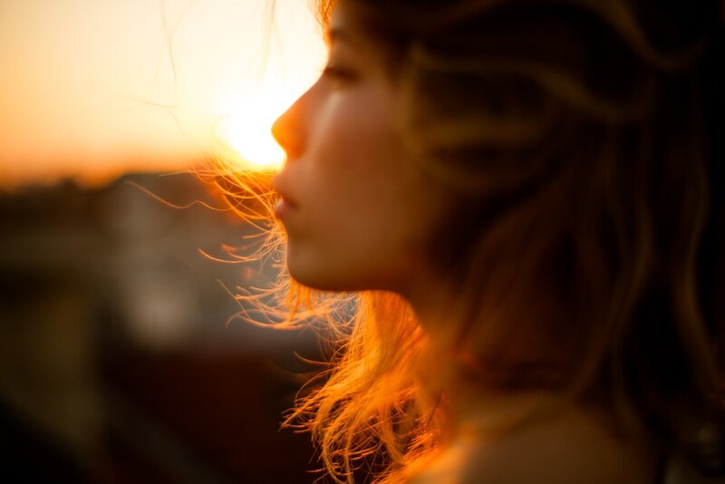 woman in sunset light