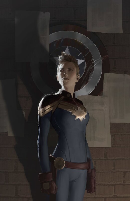 Woman in Superhero Costume — Blue, Dramatic, Digital Art, Shield