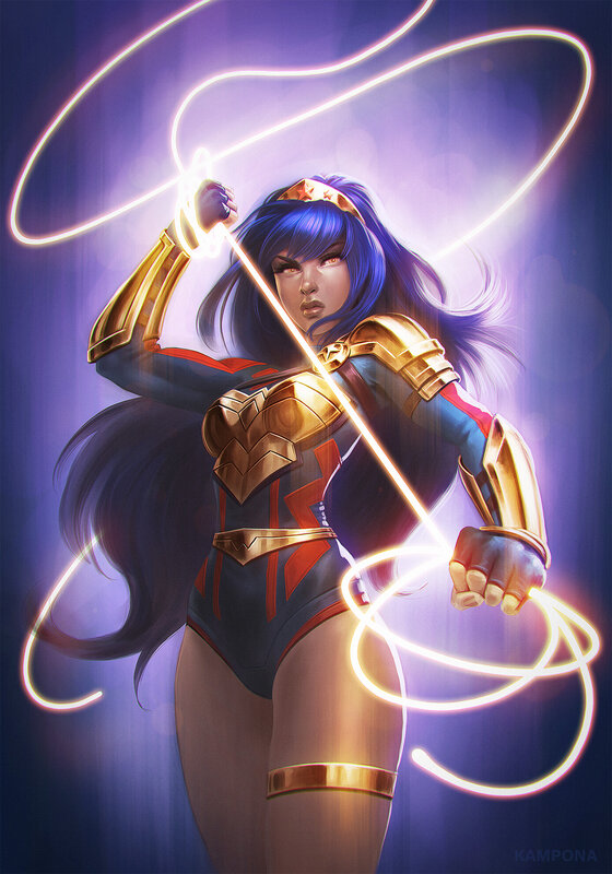 Woman in Superhero Costume — Purple, Dramatic, Digital Art, Whip