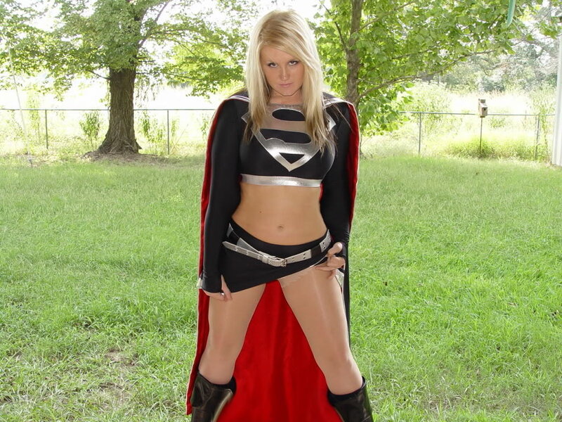 Woman in Superhero Costume — Red, Confident, Afternoon