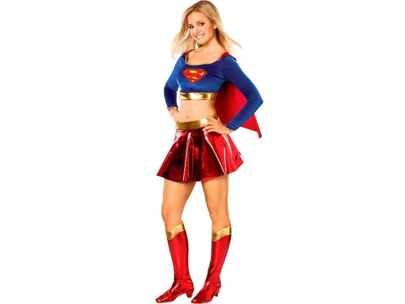 Woman in Superhero Costume — Red, Confident, Photograph, Cape, Skirt, Boots