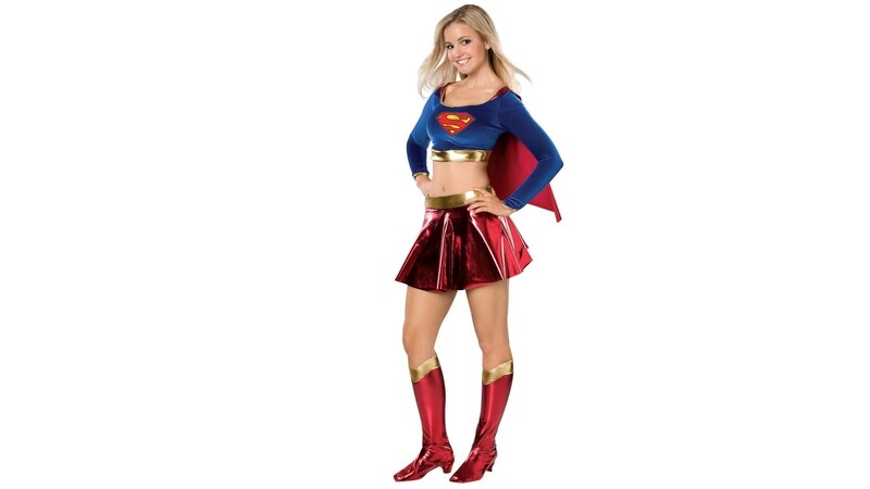 Woman in Superhero Costume — Red, Confident, Photograph