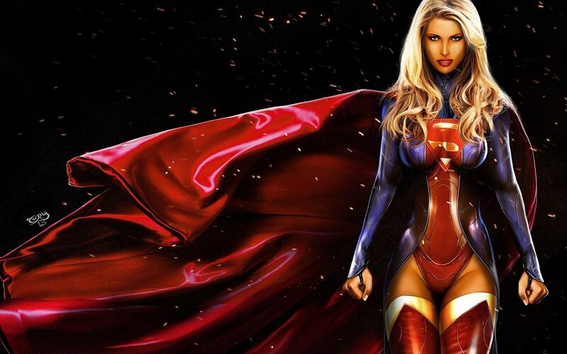 Woman in Superhero Costume — Red, Dramatic, Night, Digital Art, Cape