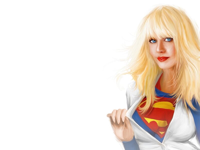 Woman in Superhero Costume — White, Confident, Digital Art