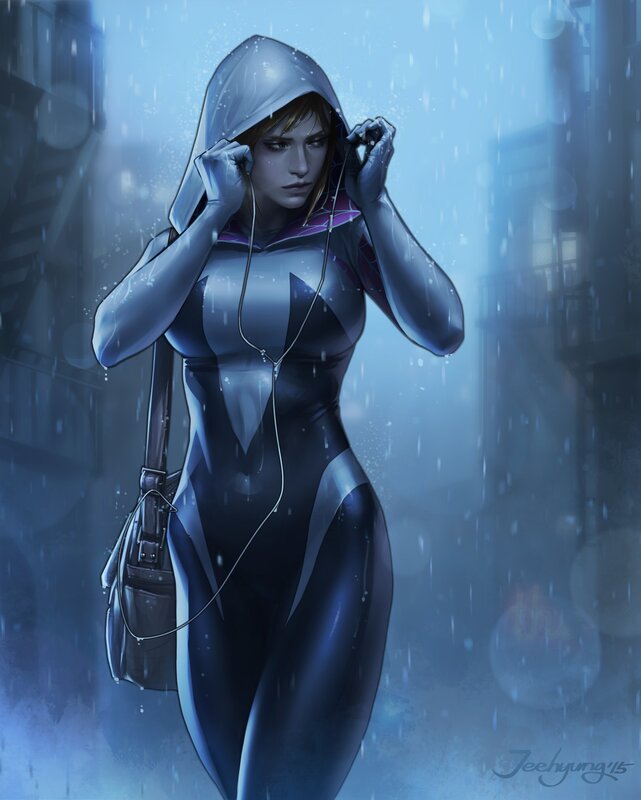 Woman in Superhero Suit — Blue, Dramatic