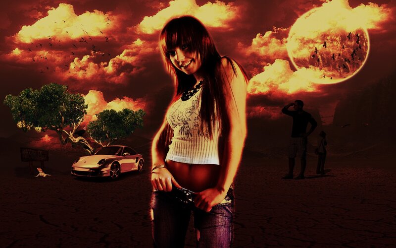woman in surreal desert landscape