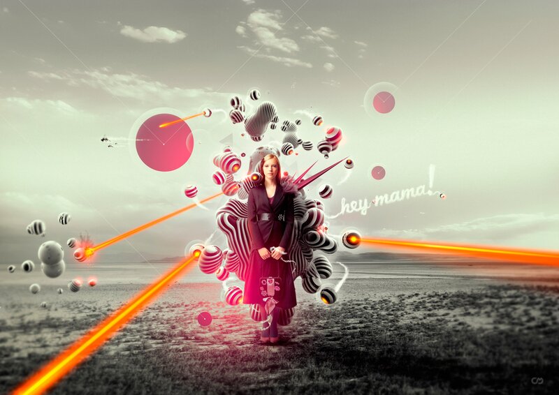 woman in surreal landscape