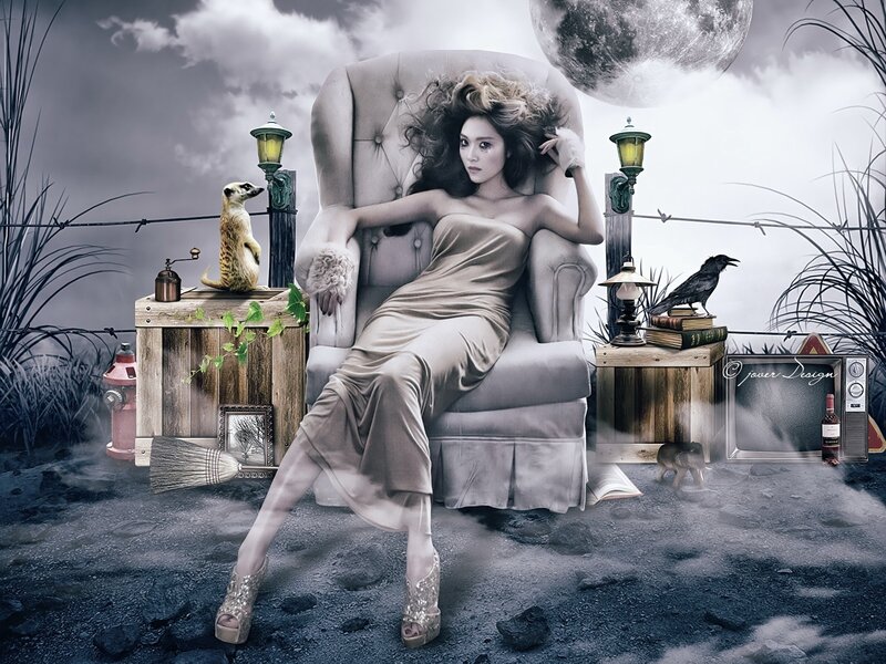 woman in surreal landscape