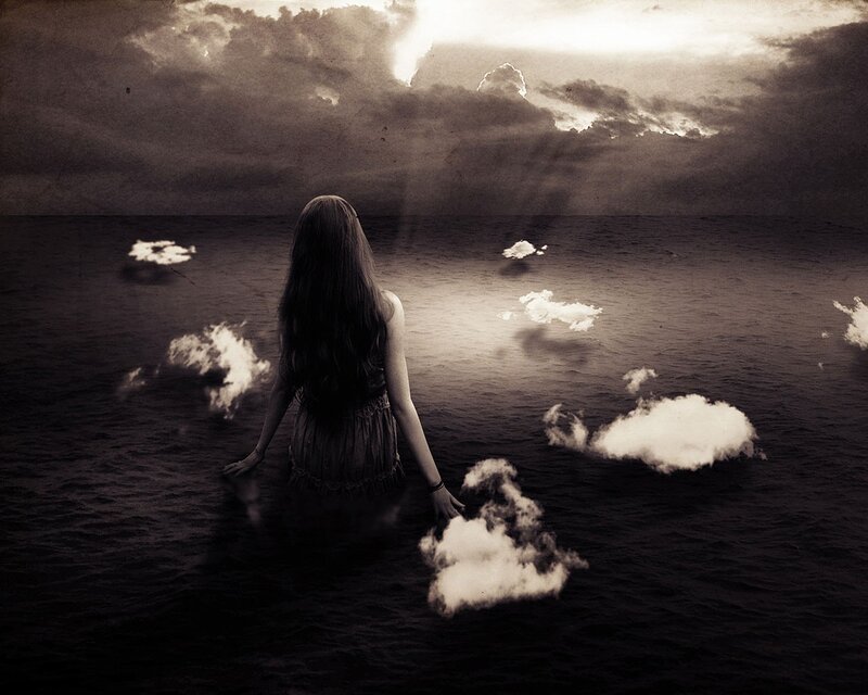 woman in surreal ocean