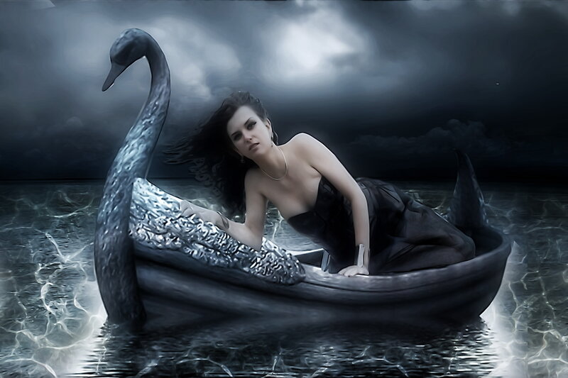 Woman in Swan Boat — Black