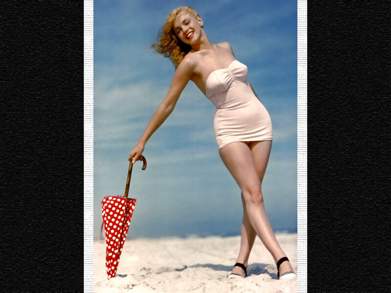 Woman in Swimsuit on Beach — Blue, Bright, Cheerful