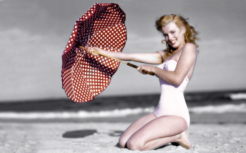 Woman in Swimsuit on Beach — Red
