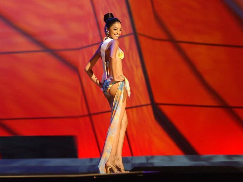 Woman in Swimsuit on Stage — Red