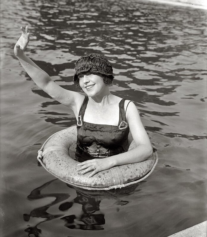 Woman in swimwear with floatie