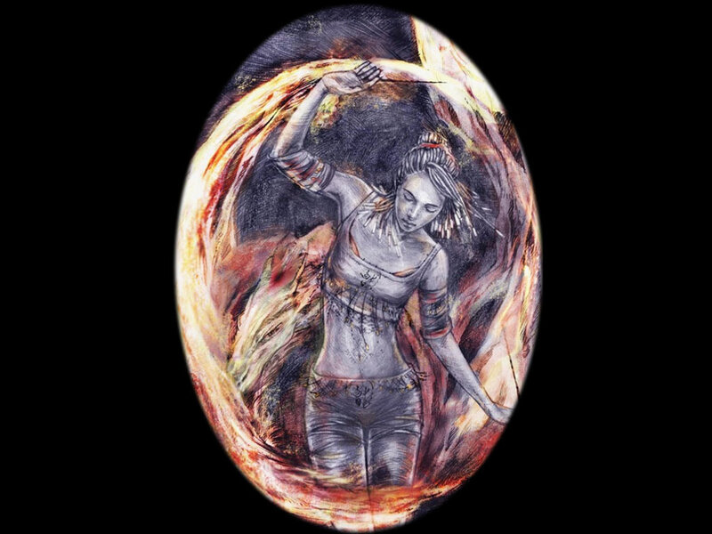 Woman in Swirling Flames