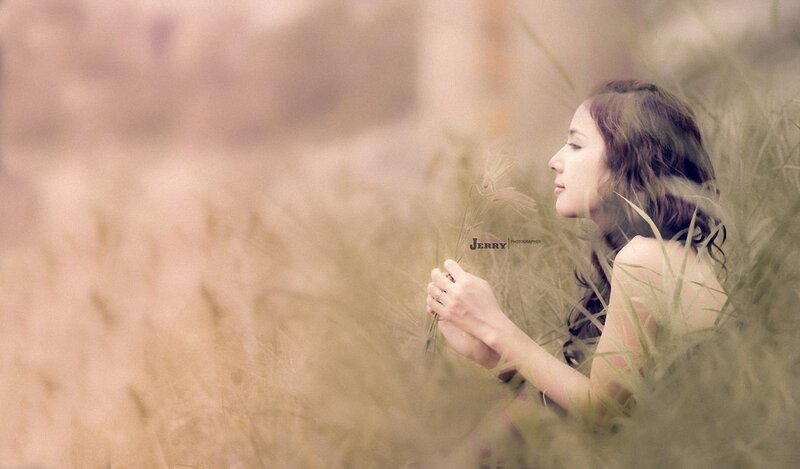 Woman in Tall Grass — Beige