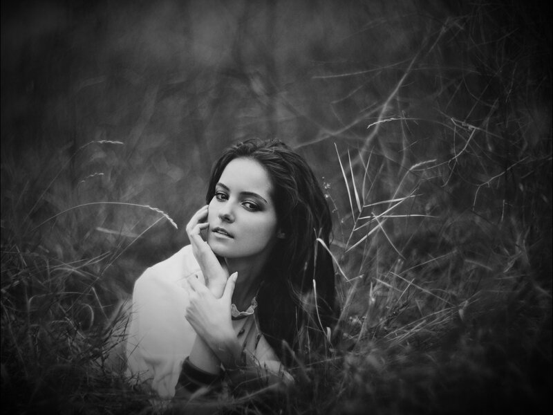 Woman in Tall Grass — Black, Contemplative