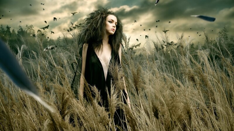 Woman in Tall Grass — Brown, Dramatic, Photograph