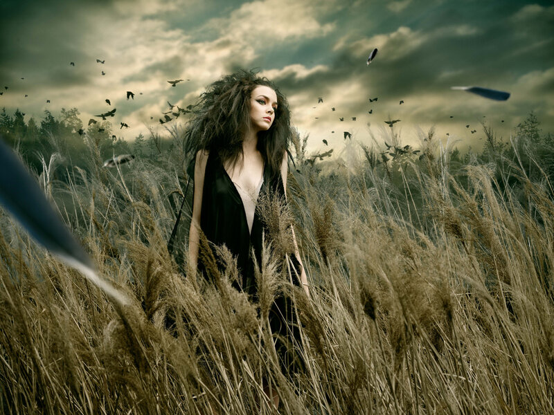 Woman in Tall Grass — Brown, Dramatic