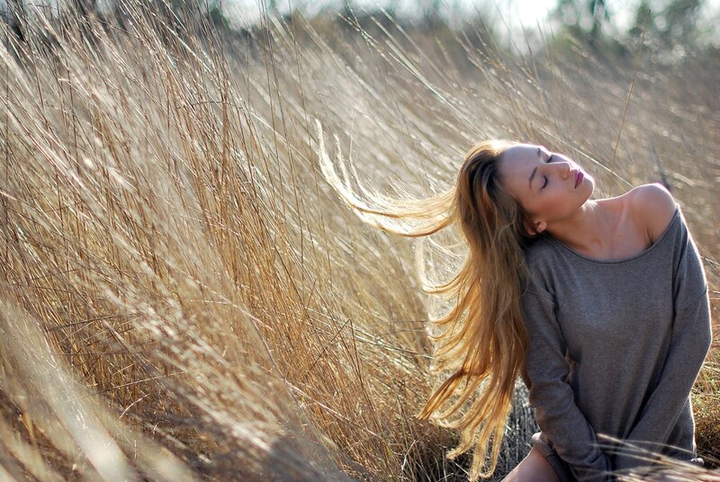 Woman in Tall Grass — Brown, Serene, Afternoon, Photograph, Hair