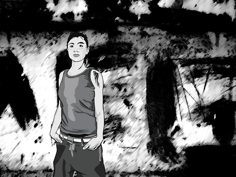 Woman in Tank Top — Black, Dramatic, Manga