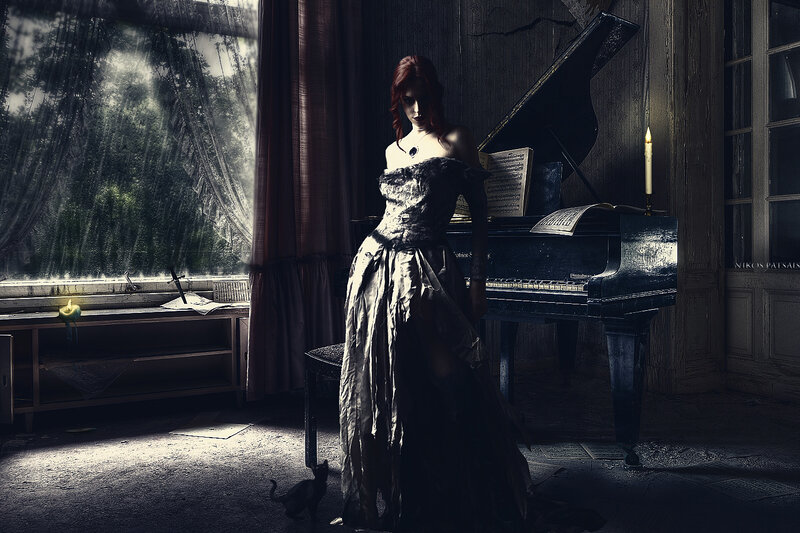 Woman in Tattered Dress — Black, Dramatic, Night
