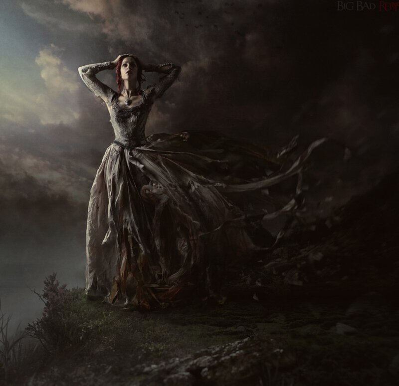 Woman in Tattered Dress — Gray, Dramatic