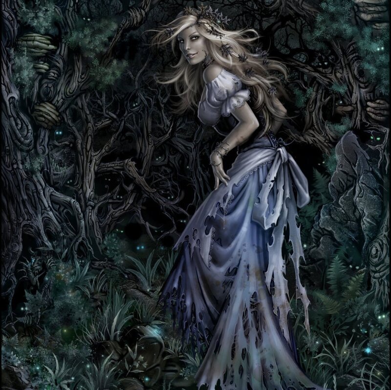 Woman in Tattered Dress — Green, Dark