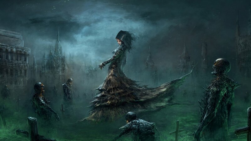 Woman in Tattered Dress — Green, Dramatic