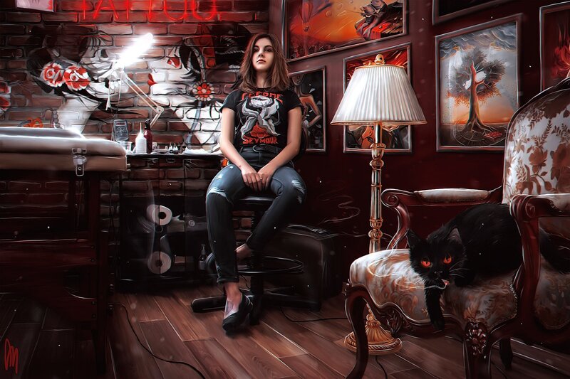Woman in Tattoo Parlor
