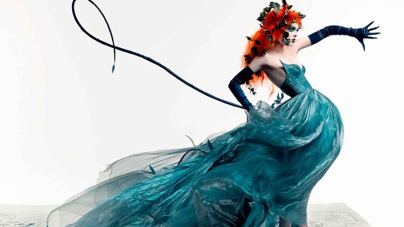 Woman in Teal Gown — Dramatic, Photograph