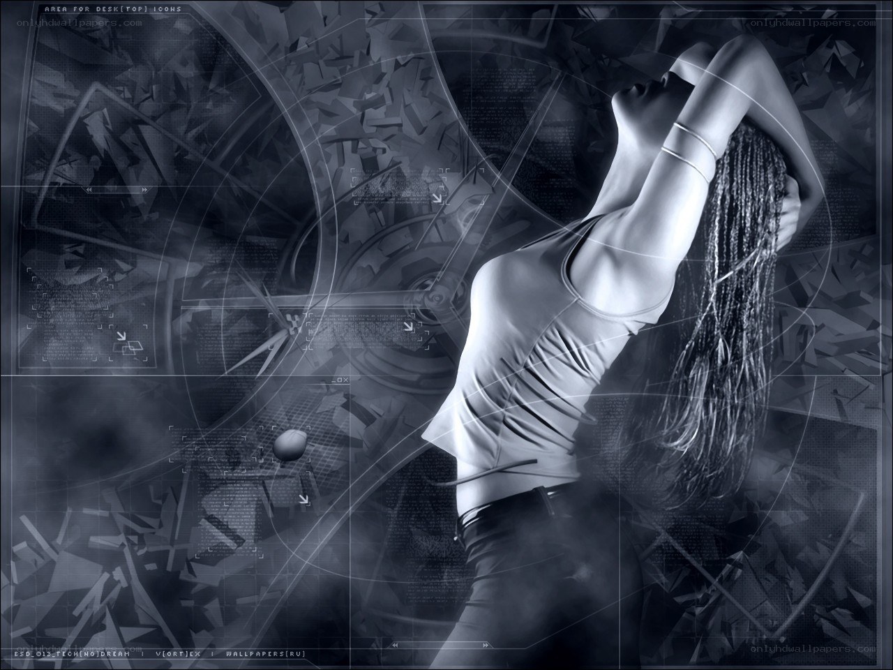woman in tech-themed artwork