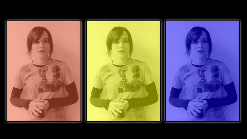 woman in three color panels