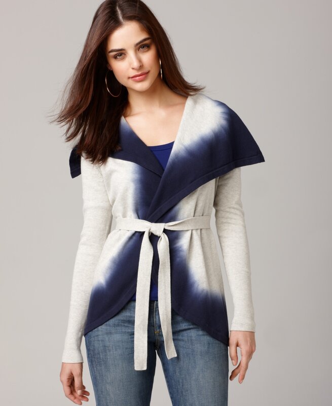Woman in tie-dye cardigan