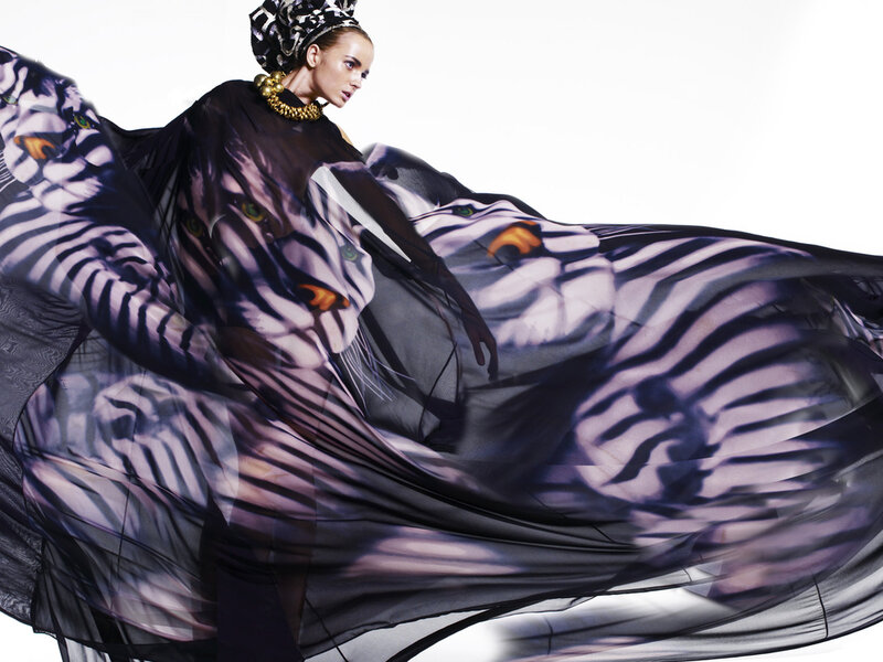Woman in Tiger-print Dress — Black, Dramatic