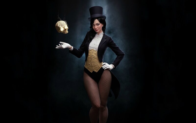 Woman in Top Hat and Corset — Black