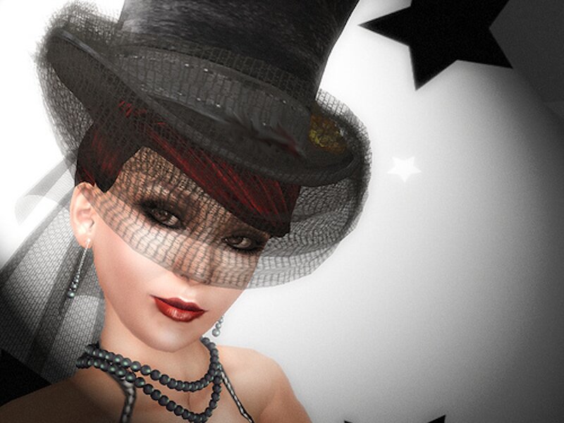 Woman in Top Hat — Black, Dramatic, 3d Render, Veil