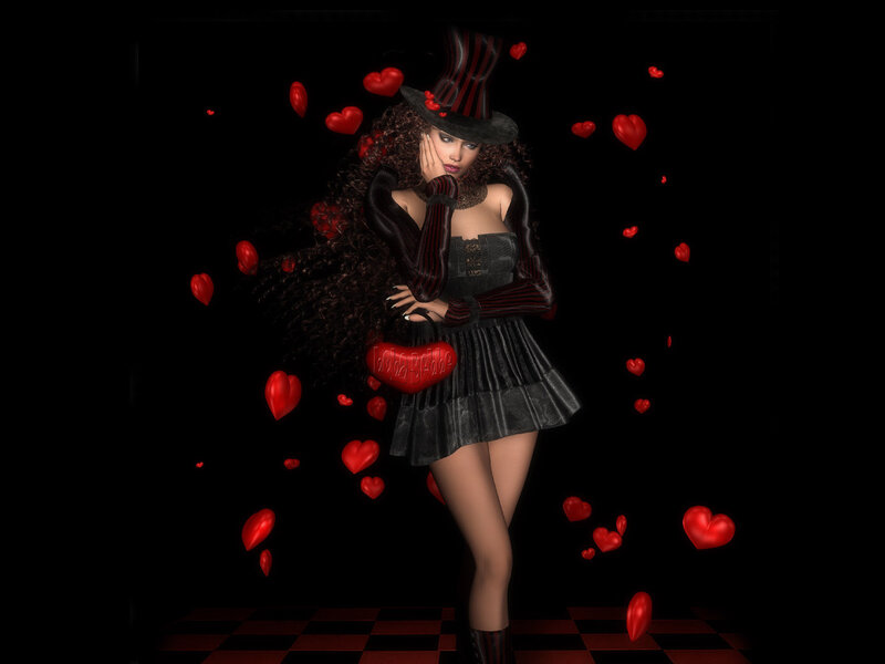 Woman in Top Hat — Black, Dramatic, Night, Digital Art